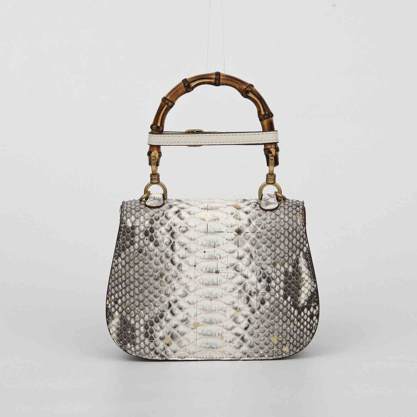 Genuine Exotic Skin Top Handle Python Bag Bamboo Purse Women